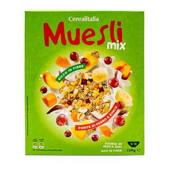 Мюсли Микс, смесь злаков с сушеными фруктами Cerealitalia, 500 г (карт/кор)