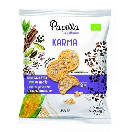 Мини галеты из кукурузы с черным рисом и кардамоном BIO, PAPILLA KARMA, ORYZA, 50 г