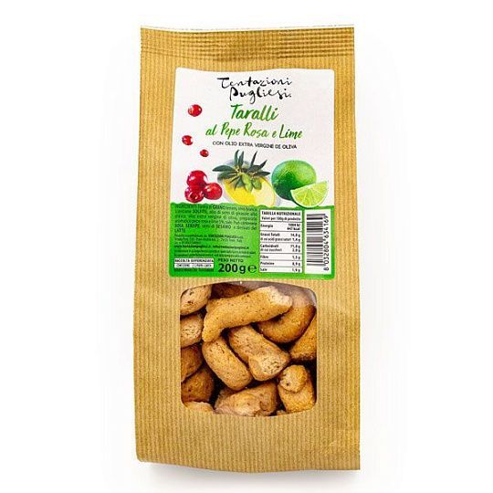 Таралли с розовым перцем, лаймом, оливковым маслом, Tentazioni Pugliesi, 200 г (крафт)