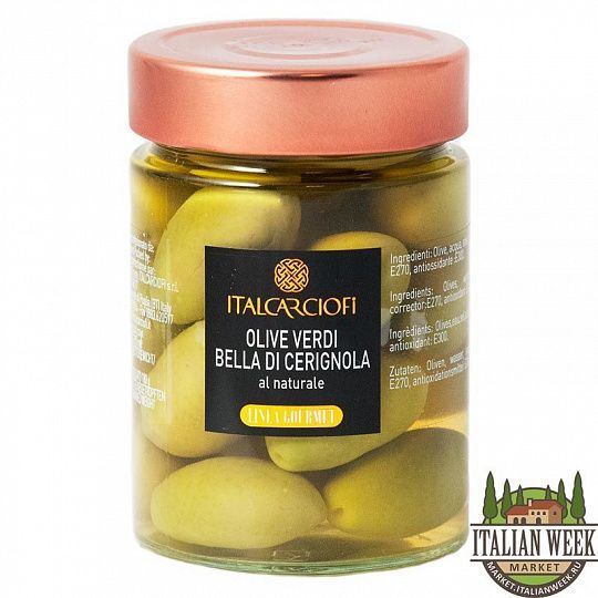 Оливки зеленые Белла ди Чериньола Italcarciofi Linea Gourmet, Italcarciofi, 290 г