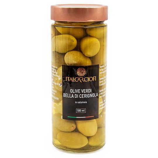 Оливки Белла ди Чериньола Экстра 3G в рассоле LINEA GOURMET, ITALCARCIOFI, 580 мл (ст/б)