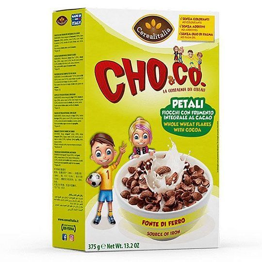 Сухой завтрак хлопья из неочищенного зерна с какао CHO&CO, CEREALITALIA, 375 г