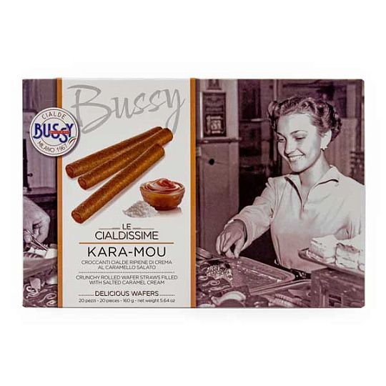 Хрустящие вафельные трубочки с соленой карамелью CIALDISSIME KARA-MOU Bussy, 160 г